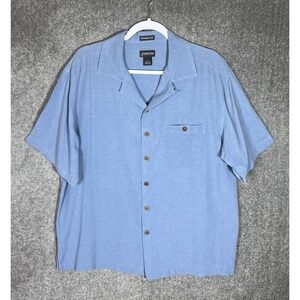 St Johns Bay Silk Button Up Shirt Mens‎ Size Large Blue Long Sleeve Washable